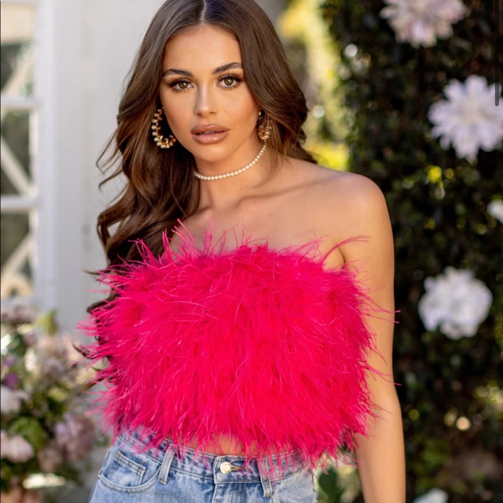 Hot Pink Feather Band Crop Top